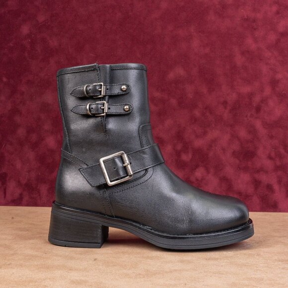 Steve Madden Women Archie Black Leather Harness Moto Biker Ankle Boots sz 7 - Picture 4 of 8